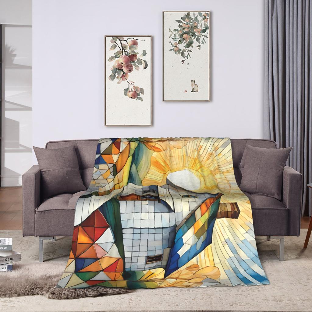 Warm Soft BlanketStudents Travel Cottage Quilted House Throw Blanket  Flannel Bedspread For Outdoor Novelty Sofa Bed Cover