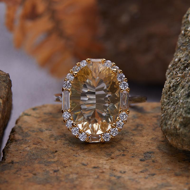 Anello Tesoro di Colore Artigianato Italiano Argento Sterling S925 Ametista Naturale Citrino Anello di Lusso Moda da Donna