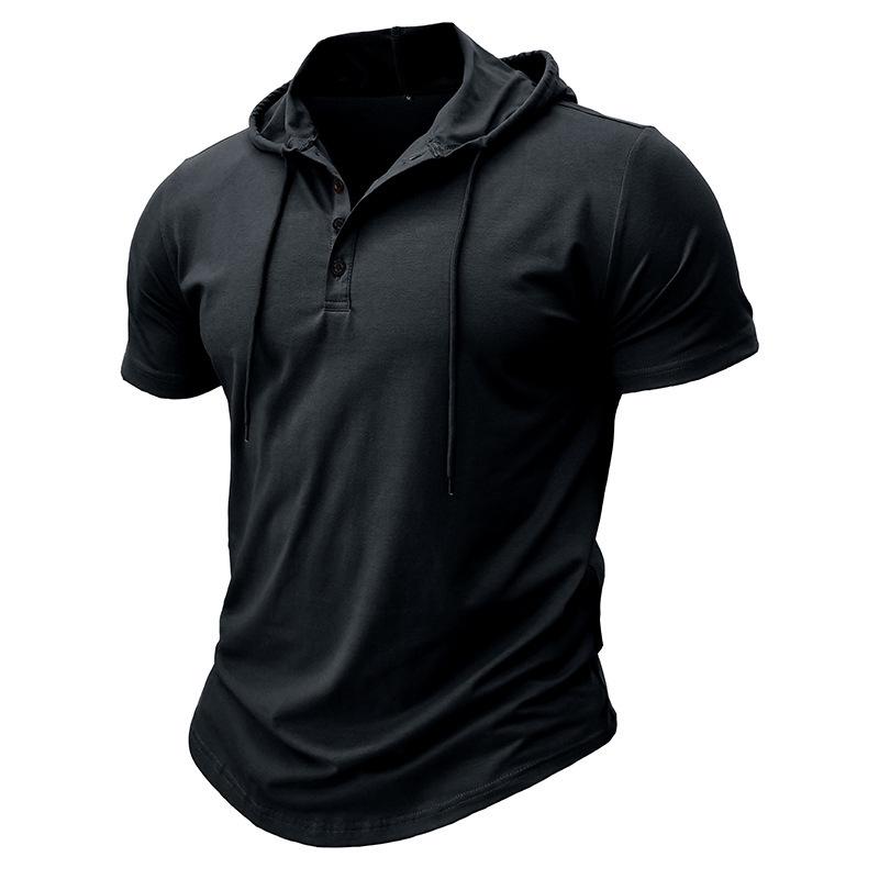 

Men s Cross-border Henley Sport Hoodie: Short Sleeve Outdoor Running Fitness Top US M