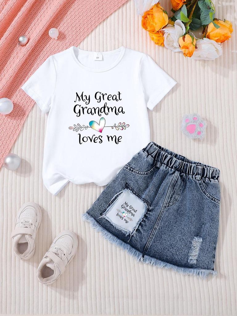 Girls' Casual Denim Skirt Sets - Stylish Children's Clothing Set