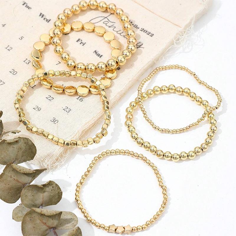 6Pcs/set Bohemia Handmade Geometric Ball Bead Chain Bracelet Vintage Stacked Ball Beaded Bracelet For Women Trend Party Zircon