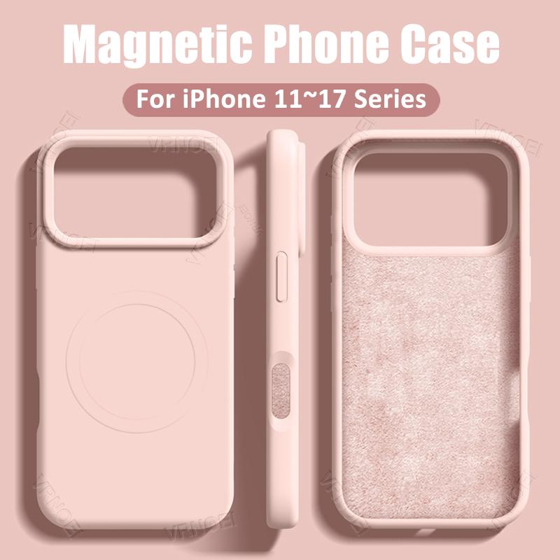 Support Magnetic Wireless Charging Silicone Case for iPhone 17 16 15 14 13 12 11 Pro Max Soft Shockproof Cover for 14 15 16 Plus