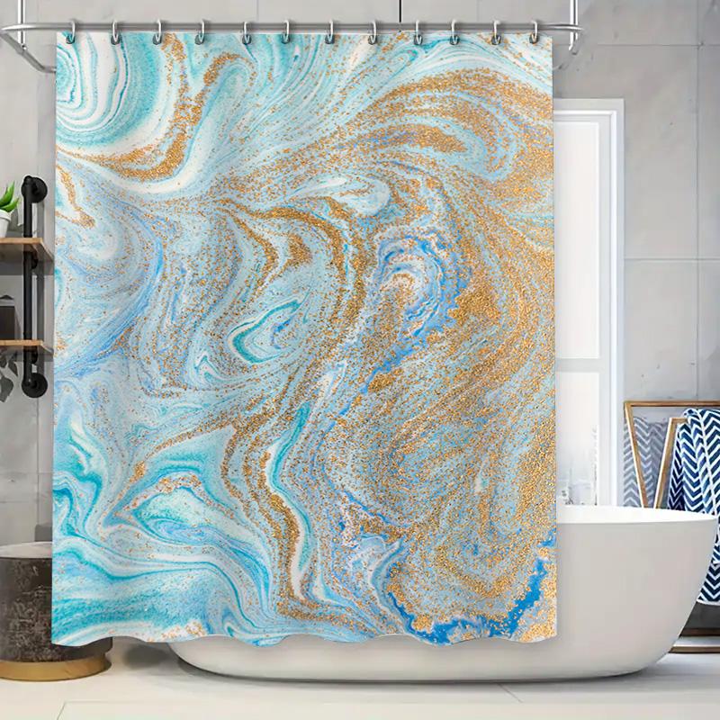 

Luxury Marble Pattern Shower Curtain Waterproof Bathroom Decoration Print Home Decor Shiny Metal Gold Blue White Colorful Modern W60H190(CM)-1 Pcs