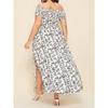 Summer Plus Size Dress Casual Bohemian Strapless Halter Neck Long Floral Dress