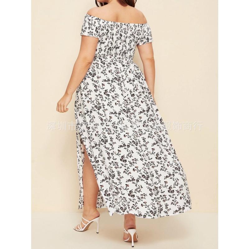 Summer Plus Size Dress Casual Bohemian Strapless Halter Neck Long Floral Dress
