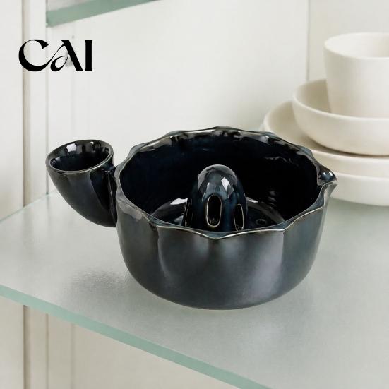 Small Tomato Cleaning Basin Ceramic Berry Washing Bowl, with Side Pouring Spout And Drain Fruit Colander Bowl Holes Design, Self Spinning Strainer,