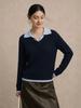 Retro Cable Knit Wool Two-Piece Color Block Lapel Sweater - Women's College Style Slimming Top