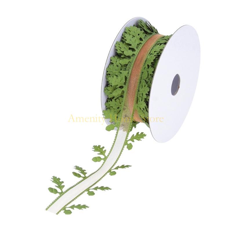 F26C 21Yards Leaves Ribbon 40mm Wide Wrapping Ribbons for Wedding Christmas Packaging