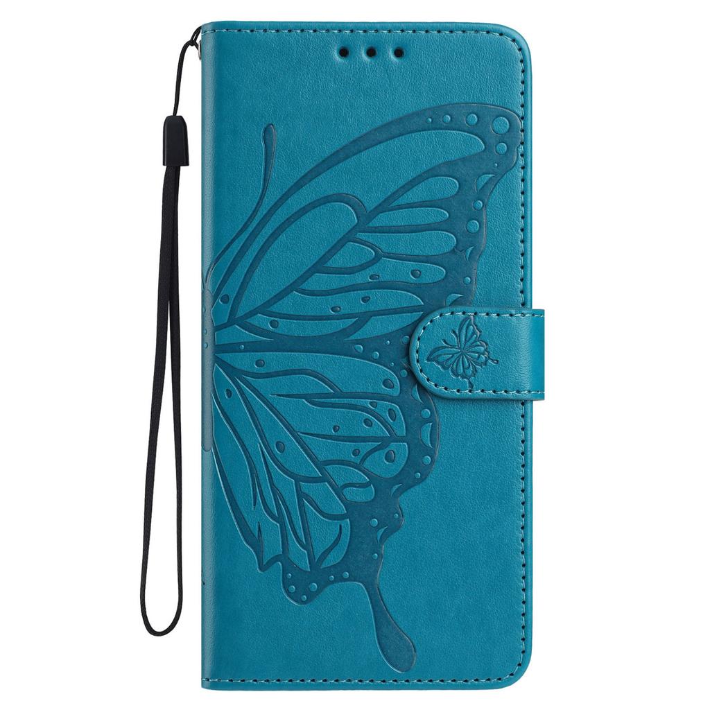 Für Samsung Galaxy A06 5G/A06 4G Hülle Schmetterling Geprägtes Wallet Ständer PU Leder Klapphandyhülle mit Riemen