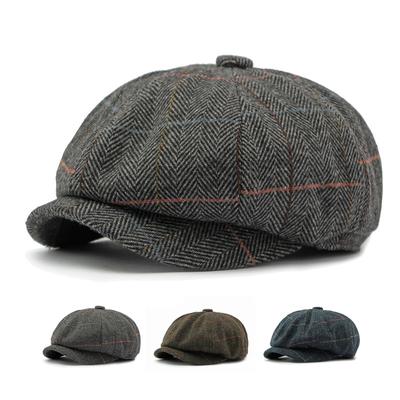 Autumn Winter Octagonal Hat Male British Newsboy Hat Classic Plaid Drivers Hat Paintsman Hat Female