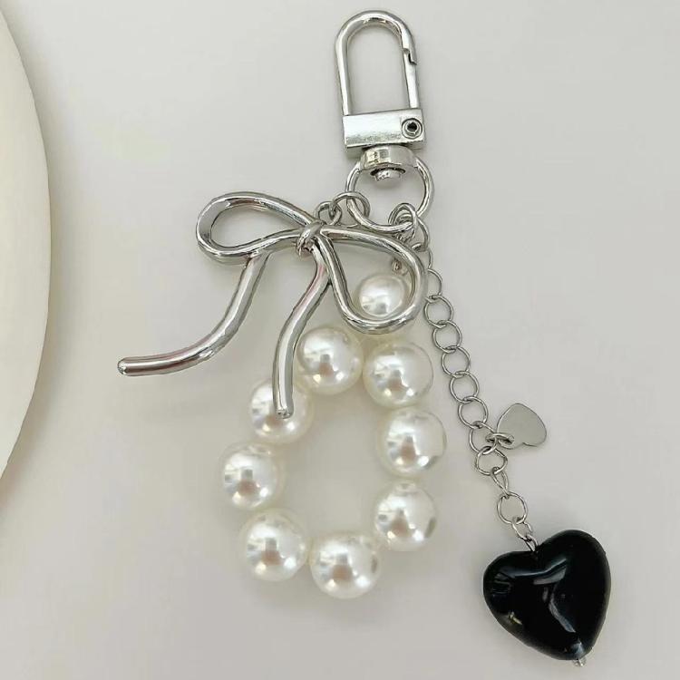 Lovely Hangings Decorations Sweet Bowknot Heart Pearls Keychain Pendant Keyring Decoration Bag Hangings Ornament