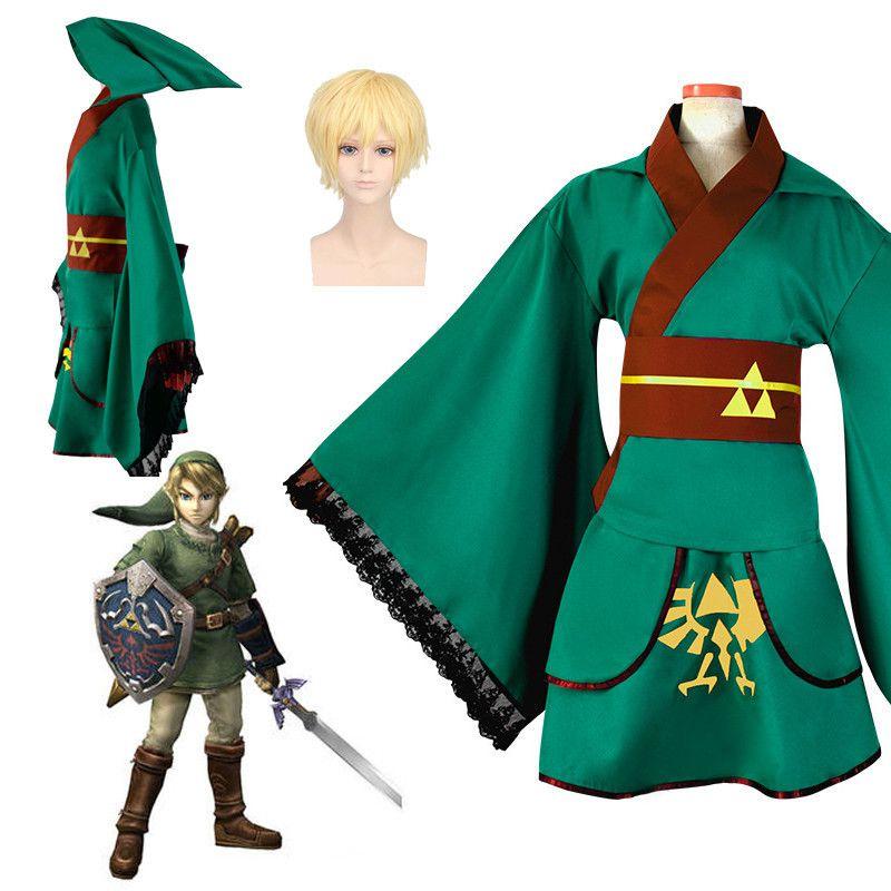 The Legend Anime Of Zelda Hero Link Cosplay Costume Suit Yukata Green Kimono