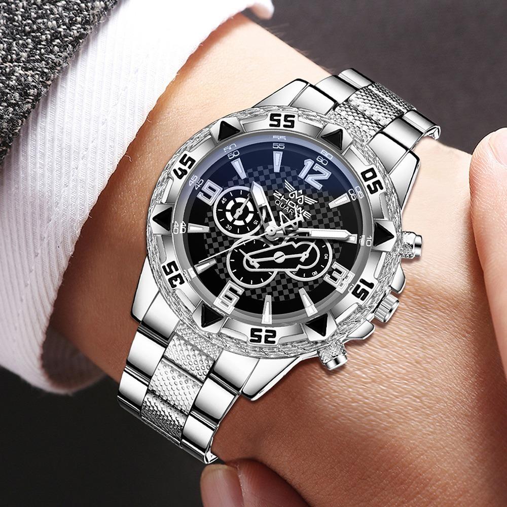 Men's Watch Blu-ray Glass Quartz Watch Classic Watch False Three-eye Digital Alloy Watch
