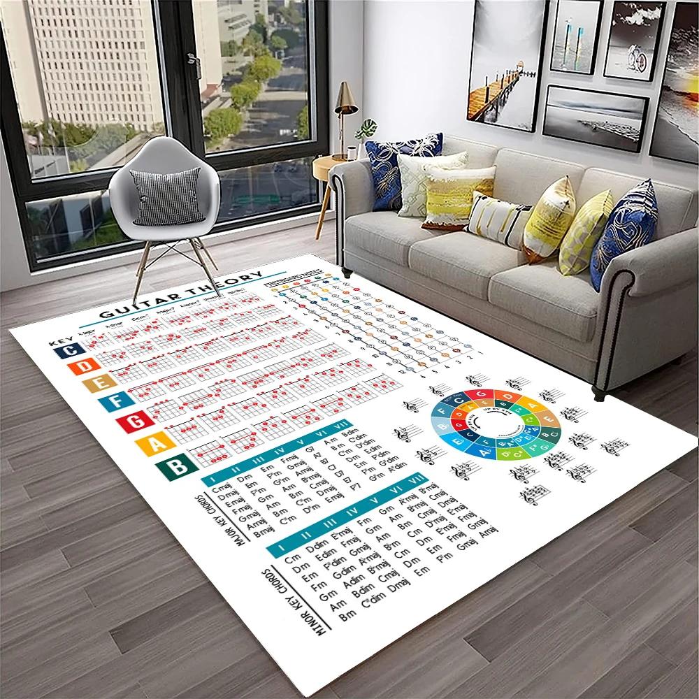 Music Guitar Chord Theory Chart Piano Carpet Rug Non-slip Mat for Home Living Room Bedroom Sofa Decor Kids Area Rug