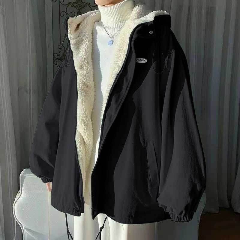 Winter Loose Korean Style Workwear Coat Women Thick Fleece Lined Jacket Vintage Fashion Clothes