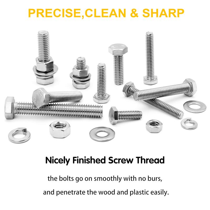 226Pcs Bolts and Nuts Set, #1/4-20 #5/16-18 #3/8-16 Assorted Hex Head Bolts with Nuts Washers, Grade 8 Heavy Duty Fasteners for Wood Plastic DIY