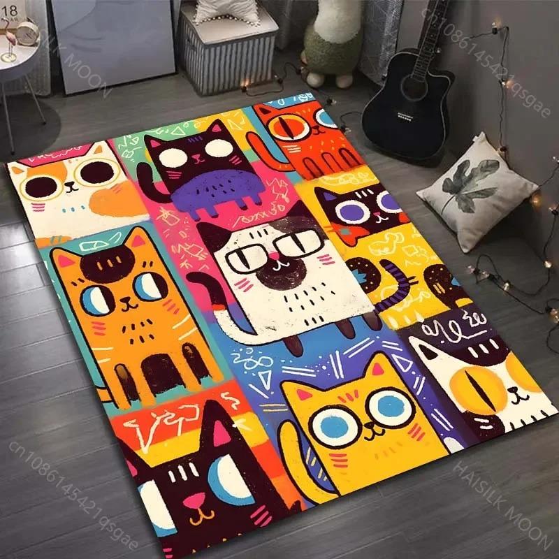 Cartoon Cat Carpet Mat Rug Home Decoration Colorful Animal Pattern Kids Room Bedroom Floor Mat Non-Slip Bedroom Decor Carpet