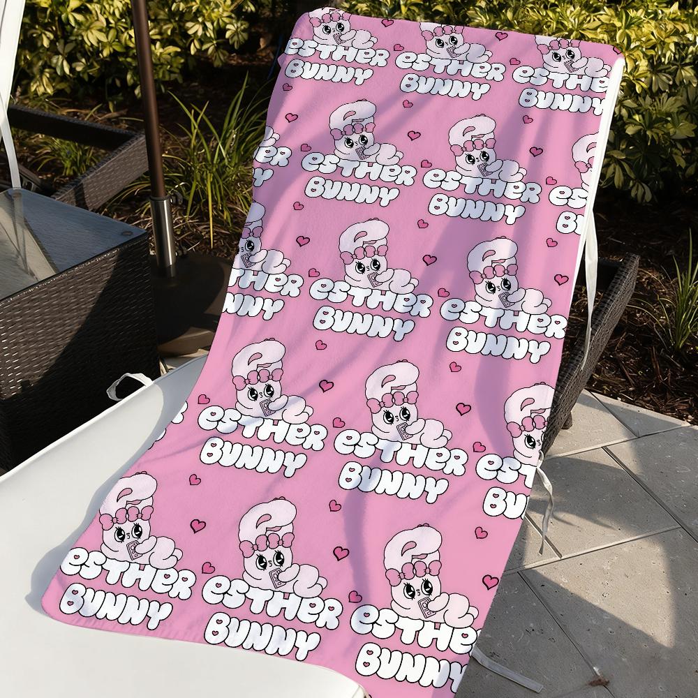 Cartoon Pink E-Esther-S Bunny Cute Rabbit Towel Sports Quick Dry Travel Camping Gear Sandproof Soft Light Large Beach Towel