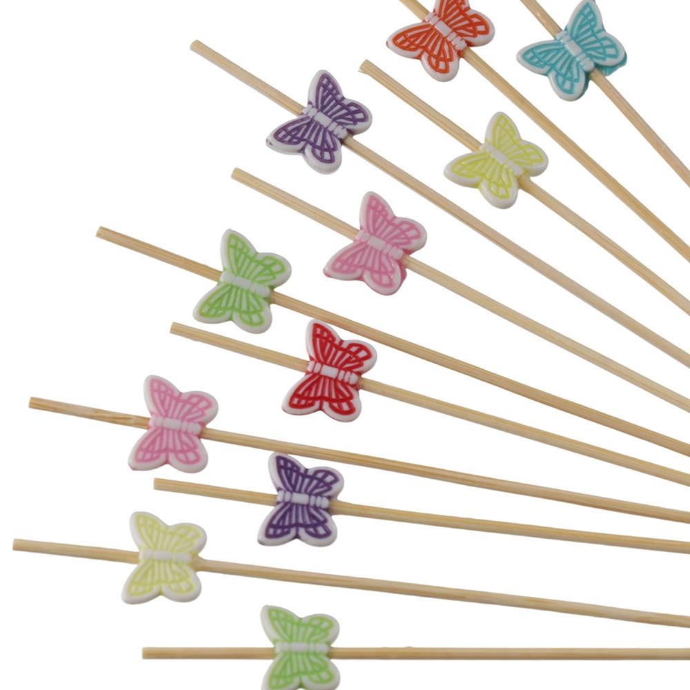 300 pcs Disposable Fruit Swab 4.7 Inch Cocktail Pick Durable Bamboo Butterfly Fruit Skewer  Fruit