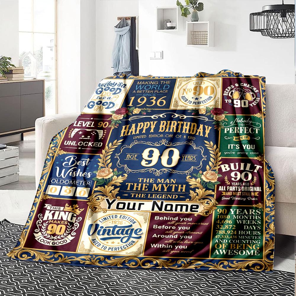 Vintage Birthday Celebration Blanket Comfortable Texture For Sofa Couch Office Bed Picnics Allseason Use Cozy Home Lovers Ideal Gift For Birthday