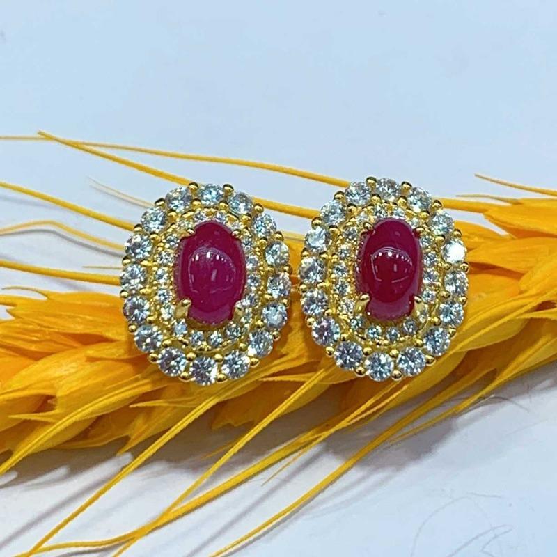 Sace Gems Earrings for Women 925 Sterling Silver 4*6MM Natural Ruby Stud Earrings Wedding Party Fine Jewelry