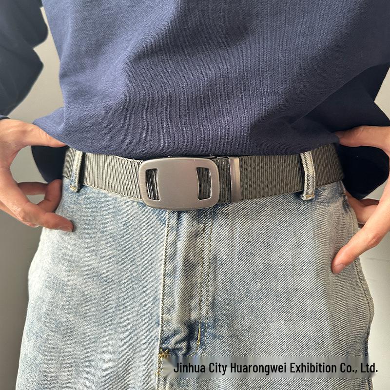 

Men s Nylon Leather Belt with Automatic Buckle - No Holes Needed, Versatile Sport & Casual Belt for Cargo Pants 120 cm