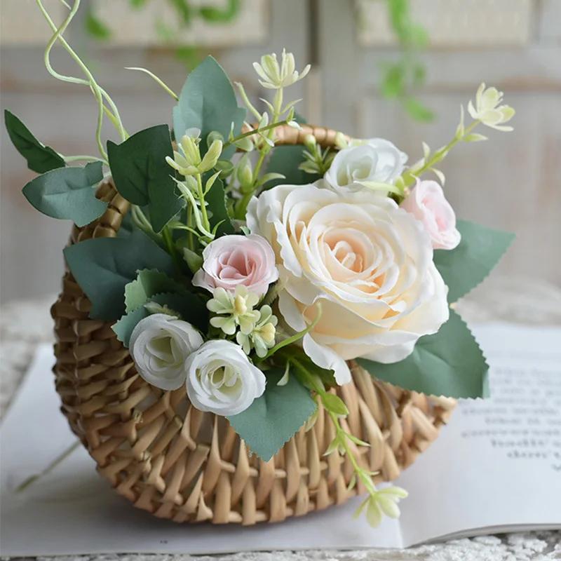 1PC Handmade Flower Arrangement Basket Half Moon Wicker Basket Woven Basket With Handle Wedding Flower Home Decoration