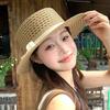 French Wide-Brimmed Straw Hat for Women Spring Summer Beach Sun Protection Cap with Elegant Bow Tie Sand Photo Shade