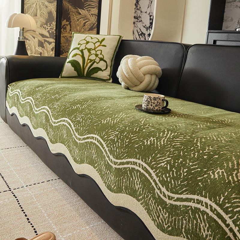 

Special-Shaped Sofa Cushion Universal In All Seasons Irregular Straight Leather Sofa Seat Cushion One Piece Sofa Cover Non-Slip 90*70cm зелёный