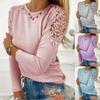 Spring Autumn Women T-Shirt S-3XL Femme Solid Color Slim Fit Lace Hollow Long Sleeve Top Ladies Soft Lightweight Casual Blouse