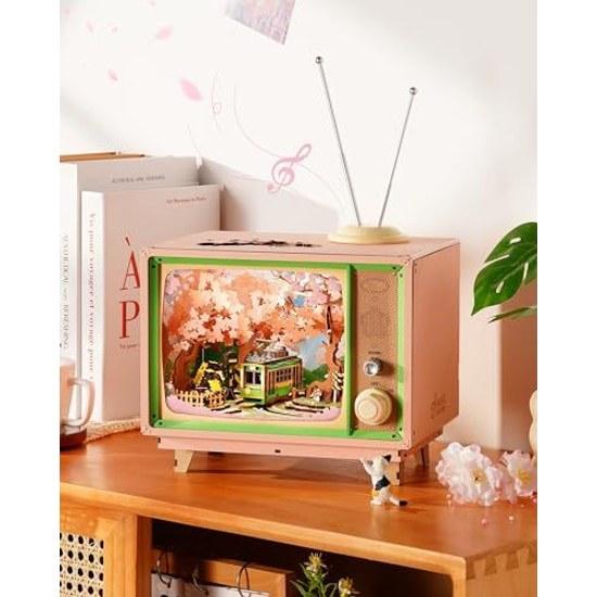 ROBOTIME 3D puzzle wooden music box handmade cherry blossom train journey Japanese interior romantic atmosphere healing craft kit children adults Year