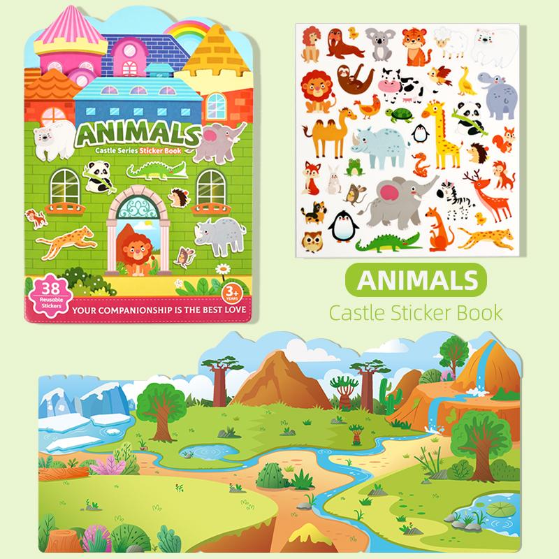 

Kids Reusable Castle Jelly Sticker Book Multi-Theme DIY Creative Jelly Stickers Portable Quiet Busy Book Montessori Sticker Toy