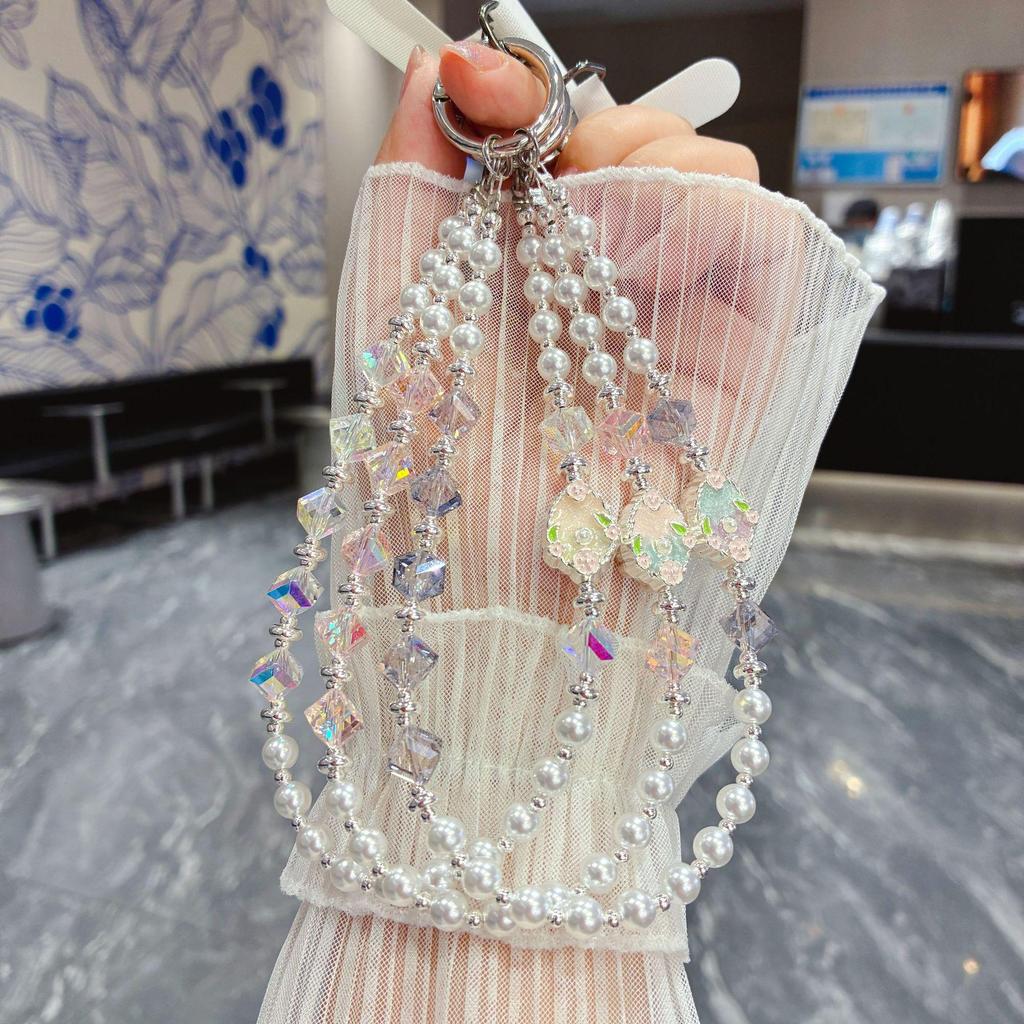 Handmade Pearl and Crystal Beaded Mobile Phone Lanyard