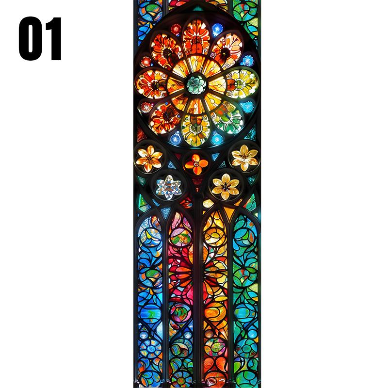 סרט ויטראז' צבעוני לכנסייה בסגנון אירופאי, מדבקת זכוכית וינטג', עיצוב לדלת בית, חדר אמבטיה, סרטי חלון לפרטיות