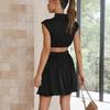 Women Spring Sleeveless Solid Color Slim Short Dress Summer Casual A-Line Stand Collar High Waist Dresses S-XL