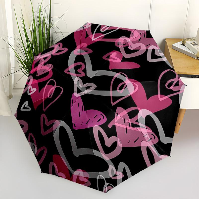 

1pc Heart Pattern Love Design Umbrella with Plastic Handle,Vibrant Cartoon Pattern,Multi-functional UmbrellaPT104