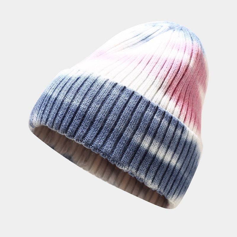 Knitted Beanie Hat Women Winter Warm Stripe Cuffed Pointed Cap Outdoor Fashion Accessory