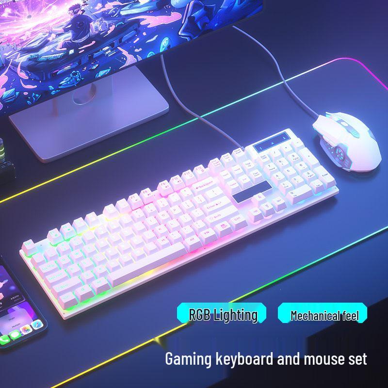 Silent Wired Mechanical-Feel Keyboard and Mouse Set for Gaming, Office, and Desktop Use