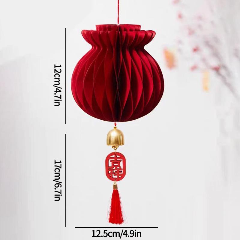 3D Chinese New Year Decorations 2026 Spring Festival Honeycomb Lucky Hanging Ornament Paper Lanterns Ornament with Bell Decor