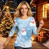 Women's Casual 3/4 Sleeve Round Neck Top with Christmas Print