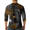 Men Casual Halloween Print Henley Shirt Raglan Sleeve Three Quarter Length Button Front Top