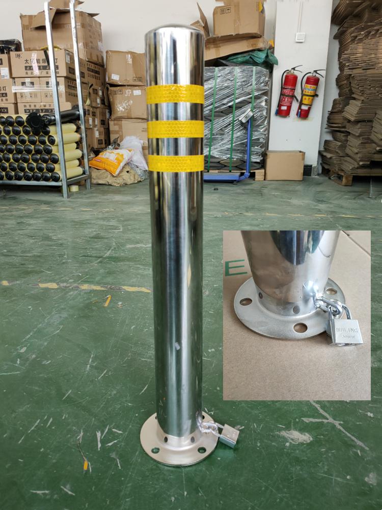 Stainless Steel Reflective Bollard: Thickened Anti-Collision Road Post, 304 Steel Parking Space Isolation Post.