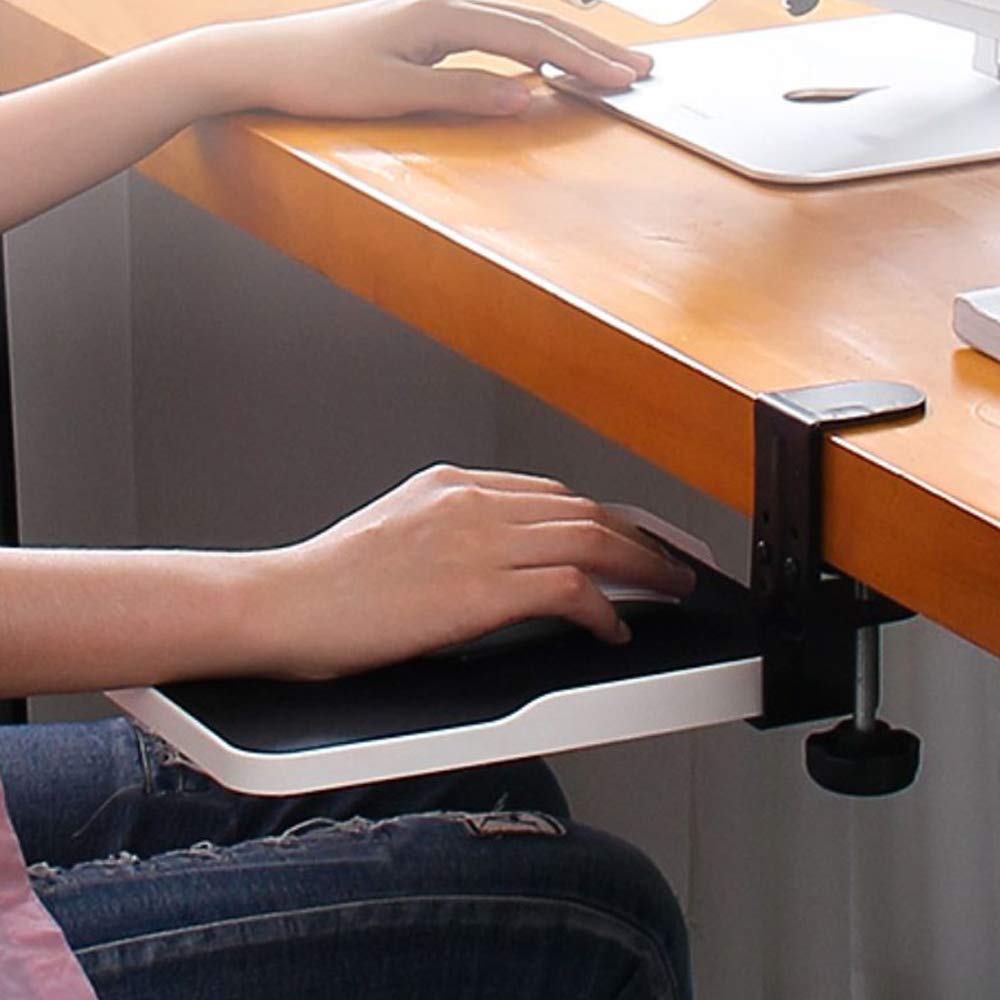 FUGEST Slider Mouse Table Armrest Clamp Type Hard Plastic (Black)