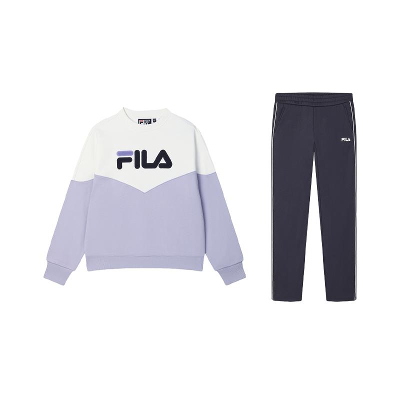 Fila Оригинальный пуловер с круглым вырезом в стиле колор-блок и комплект длинных брюк Женский комплект толстовки F11W449218F+F11W449606F