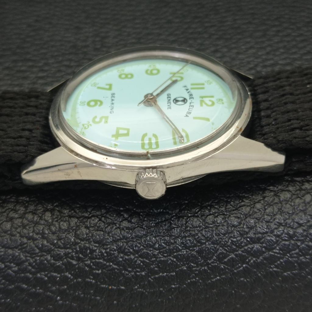 VINTAGE FAVRE LEUBA 253 HAND-WINDING SWISS MENS SEA GREEN DIAL WATCH a436414-2 R129-a436414