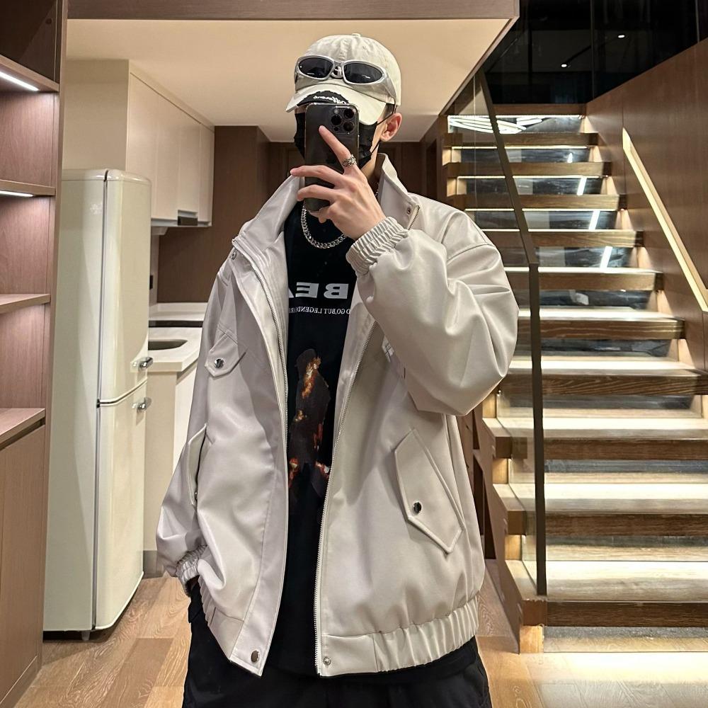 Casual sports autumn couple locomotive suit loose top jacket vintage personalized men's and women's leather jacket