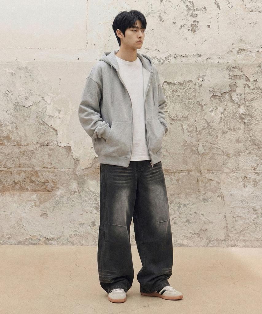 Agod (Fleece-Lined) 1_Way Sweat Hooded Zip-Up [Gray]