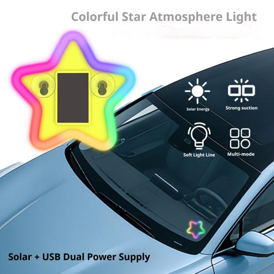Solar Star Light for Car Triangle Window Wireless Atmosphere Lamp with Multi-Color Modes Suction Cup Decorative LED Light Waterproof Rear Window Glow
