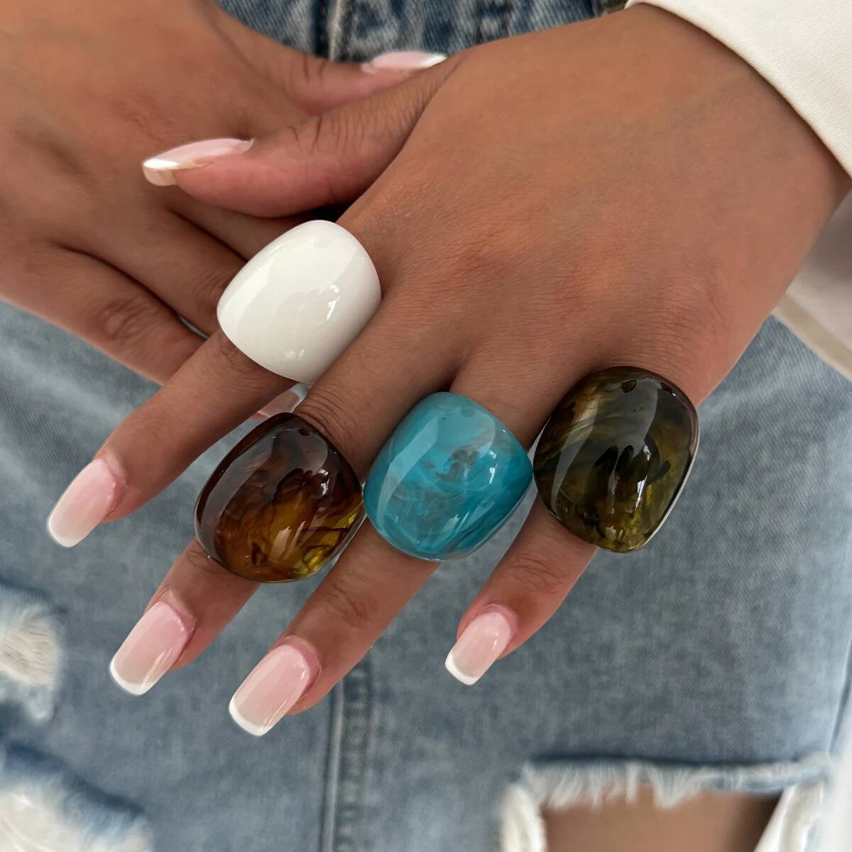

Lacteo Fashion Irregular Acrylic Resin Water Drop Chunky Finger Ring for Women Boho Smudging Oval Knuckle Rings Y2K Jewelry Gift