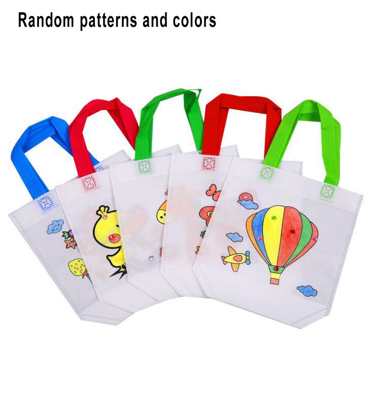 5 Sets DIY Graffiti Bag & Coloring Markers Handmade Painting Non-Woven Bag for Children Arts Crafts Color Filling Drawing Toy